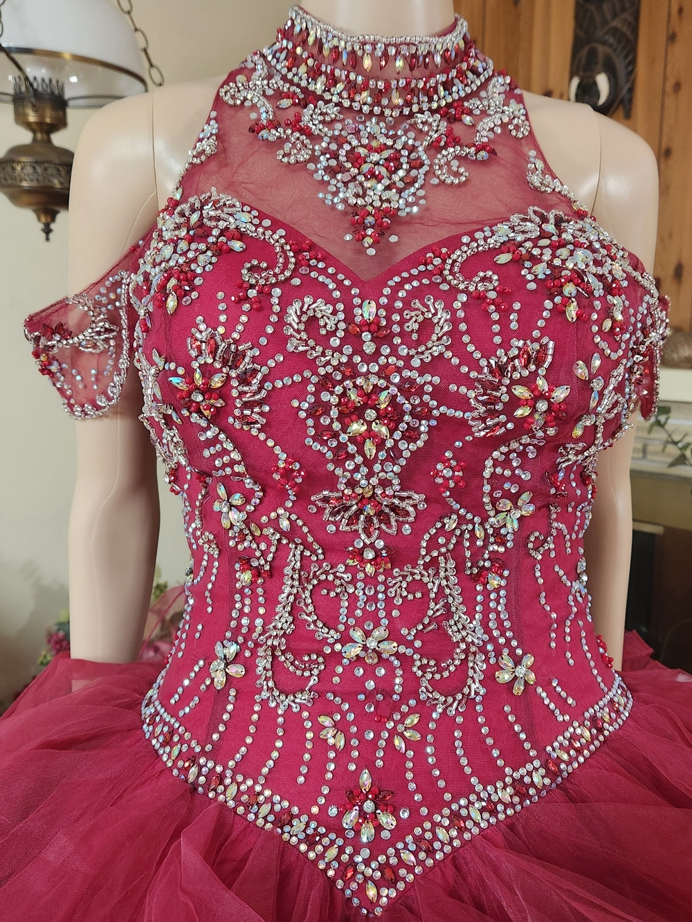Leonia Lee Burgundy Beaded Ball Gown - Size S - Picture 5 of 9